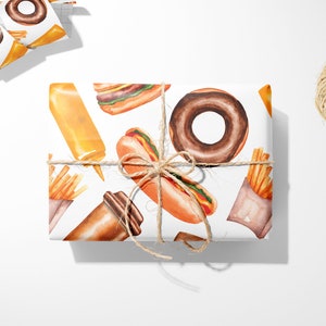 Fair Food Hotdog Hamburger Donut Wrapping Paper || Christmas Gift Wrap Birthday Bridal Baby Shower Wedding Gift Her Him Girl Boy 03-016-012