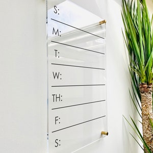 Acrylic Weekly Calendar For Wall || Custom Dry Erase Family Planner Large Huge Clear or White Calendar Personalized Whiteboard 03-009-029