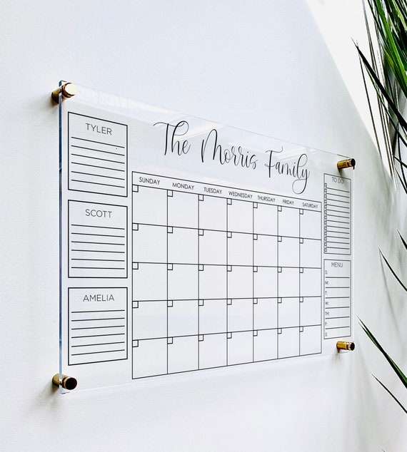 Personalized Acrylic Wall Calendar w/ 2 Boxes + Quote