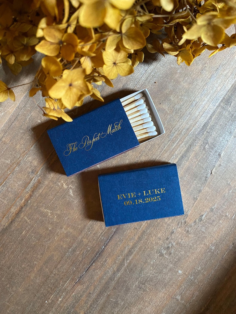 The Perfect Match Personalized Matches || Wedding Matches Custom Matchbox, Wedding Favors for Guests, Wedding Send Off Cigar Bar 01-008-058 image 2