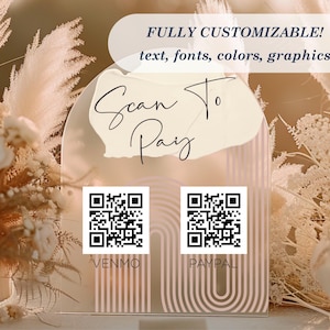 Arch Scannable QR Code Payment Table Sign || Frosted Acrylic business sign custom qr code payment sign scan to pay venmo paypal 03-038-515
