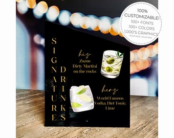 Personalized Drinks Menu || Acrylic Wedding Sign Cocktails Drinks Menu Bar Cart Sign his and hers bar menu drink sign wedding 03-038-677