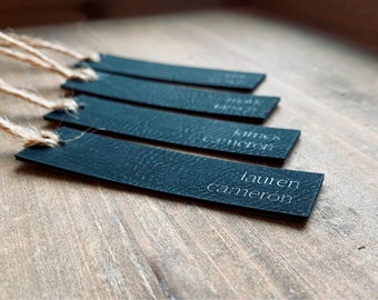 Vegan Leather Name Place Card || favor tags wedding leather napkin ring name tag place setting personalized custom wedding assigned seating