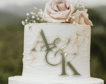 Gold Mirror Wedding Initials Cake Topper || Wedding table decor, laser cut names, acrylic wedding cake charm topper bridal shower 03-032-004