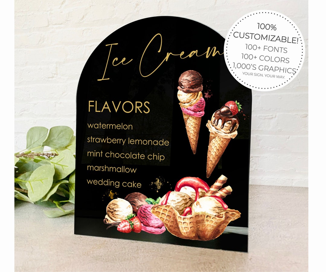 Ice Cream Bar Table Sign Ice Cream Kids Birthday Party Sign Dessert