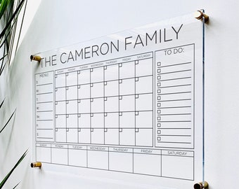 Acrylic Monthly Calendar For Wall || Custom Dry Erase Family Planner Large Huge Clear or White Calendar Personalized Whiteboard 03-007-086
