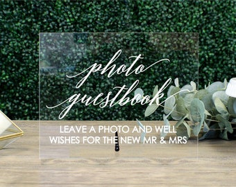 Photo Guestbook Table Sign || Clear acrylic wedding sign photo booth guest book sign table FF1P