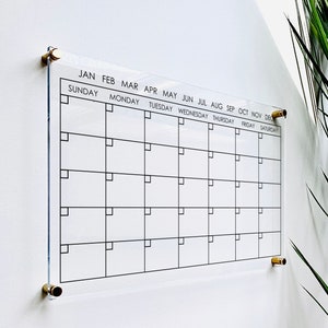 Acrylic Monthly Calendar For Wall || Custom Dry Erase Family Planner Large Huge Clear or White Calendar Personalized Whiteboard Office Decor