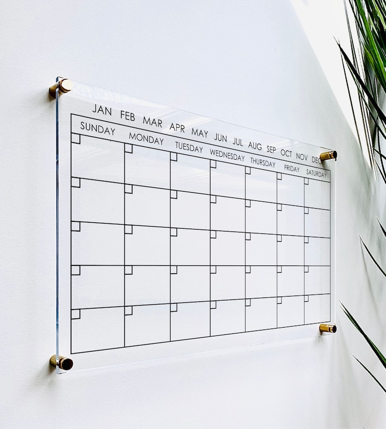 Personalized Acrylic Calendar For Wall ll dry erase board lucite clear acrylic calendar office decor housewarming 03-007-051 image 1