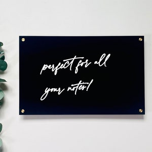 Black Acrylic Dry Erase Writing Board with Standoffs,  || Wall Calendar Goal Habit Grocery Office Floating Message Note Board To Do List