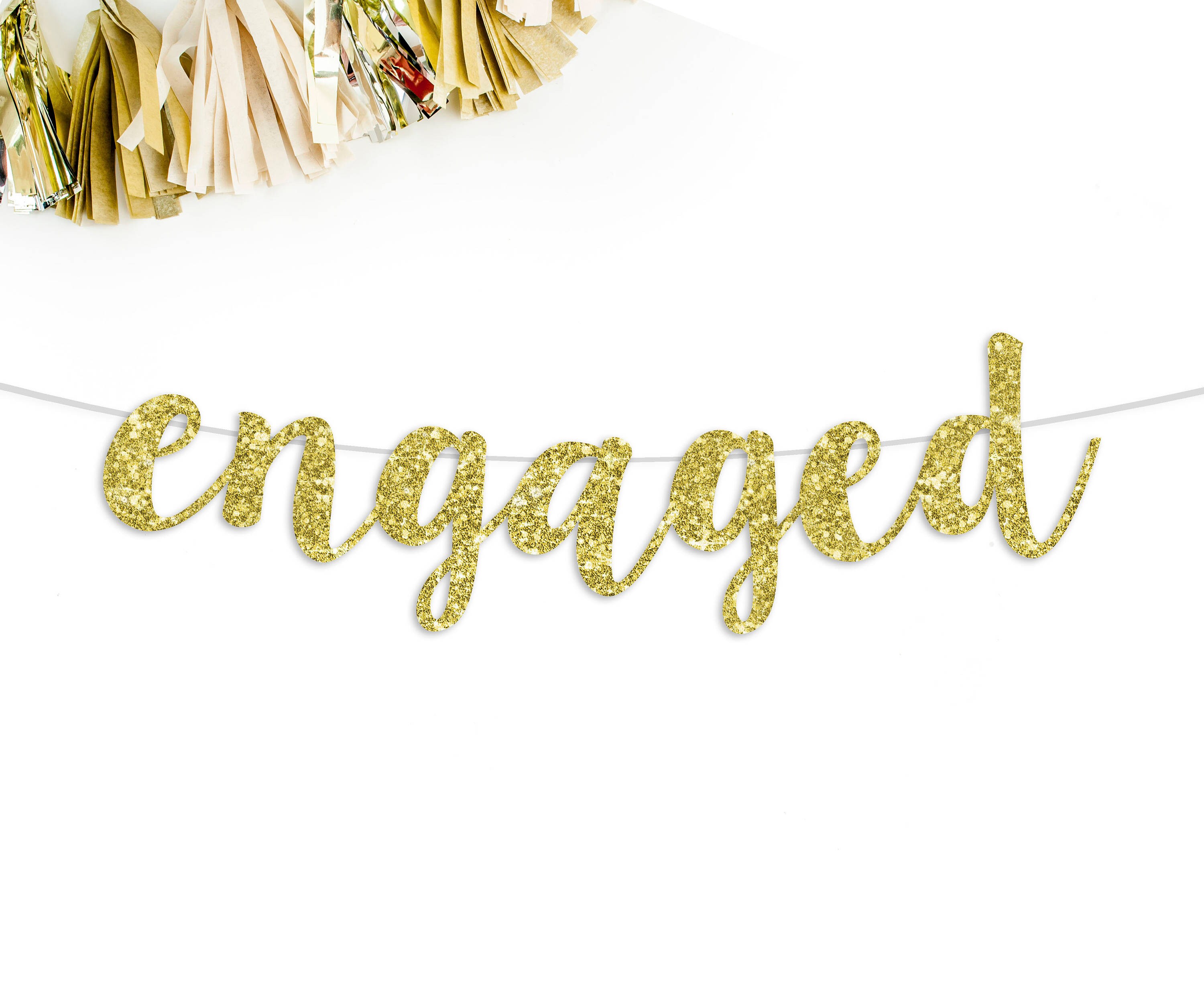 Engaged Cursive Banner engagement party decorations sign Etsy