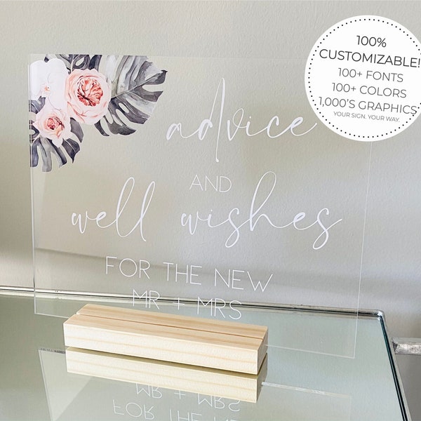 Custom Well Wishes Table Sign || acrylic birthday photo prop strip booth clear glass handwritten calligraphy sign table wedding 03-038-449