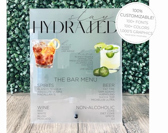 Signature Cocktails Frosted Acrylic Wedding Bar Sign  || custom wedding bar sign personalized bar drinks sign menu after party 03-038-528