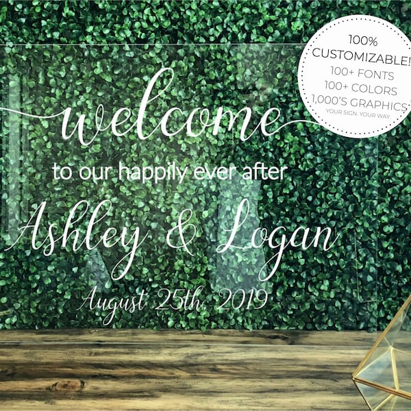 Custom Acrylic Wedding Welcome Sign || Clear Wedding Sign Custom Wedding Sign Plexi Glass  Welcome To Our Wedding Sign FF23P