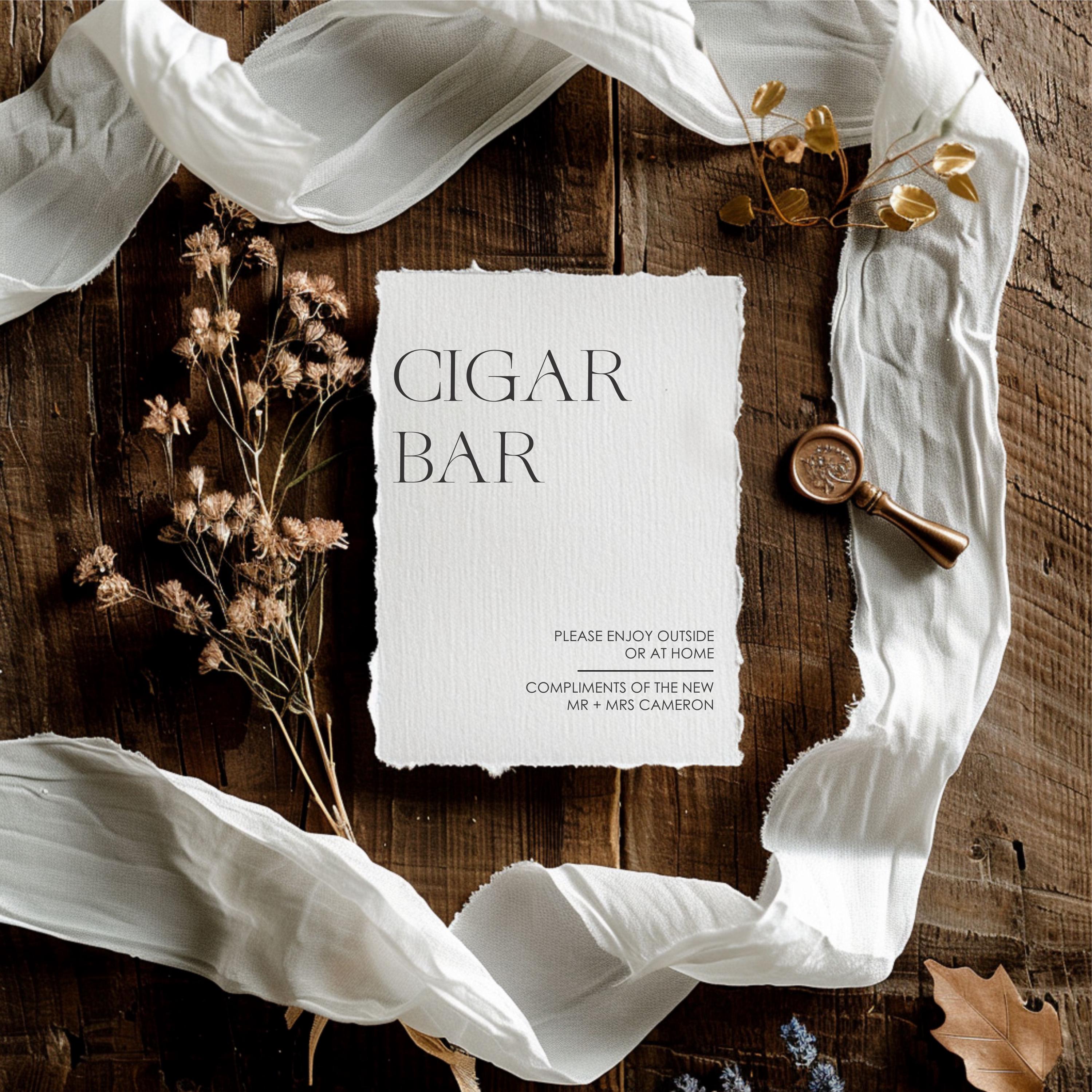 Modern Cigar Bar Sign on Deckled Edge Cardstock || Custom Wedding Sign ...