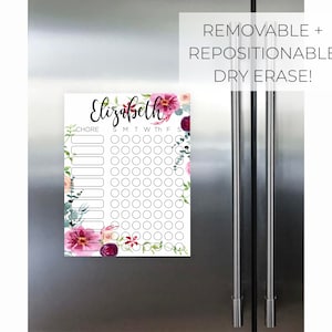 Personalized Repositionable Chore Chart || Dry Erase Removable Damage Free Dorm Room Decor Refrigerator Fridge Wall Damage Free  03-017-021