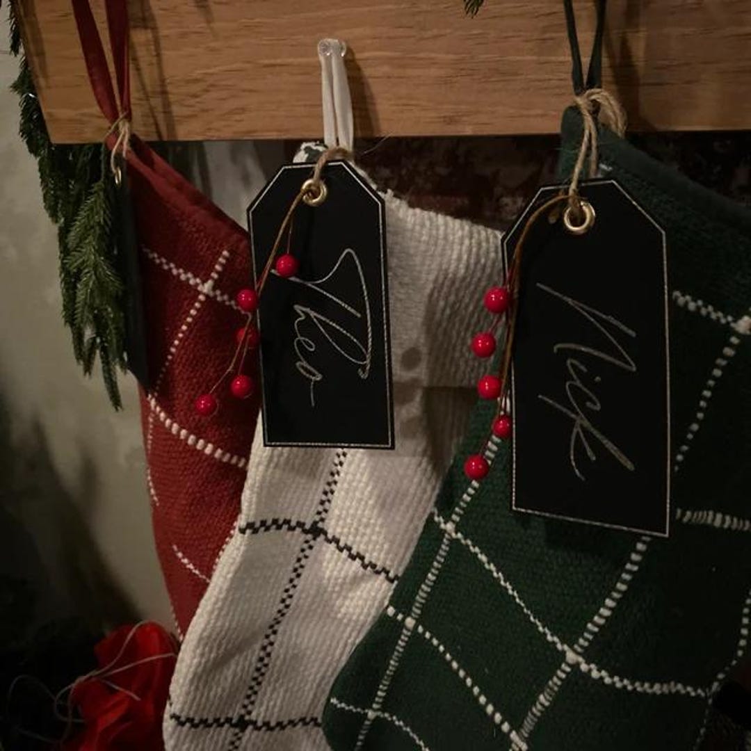Stocking Labels Removable Stocking Name Tag || Faux Leather Gift Tag Gift Box Label Custom Name ...
