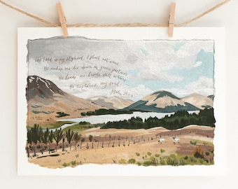 The Lord is my Shepherd Scripture Wall Art / Psalm 23 / Bible Verse Print, Christian Art, Landscape Painting, Religious, Gallery Wall Set