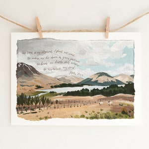 The Lord is my Shepherd Scripture Wall Art / Psalm 23 / Bible Verse Print, Christian Art, Landscape Painting, Religious, Gallery Wall Set