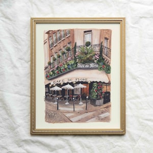 Cafe de Flore, Parijs, Frankrijk Fine Art Print | Gicleeprint voor op reis | Reiscadeau voor hem of haar | Parijse muurkunst, vintage poster, cafékunst