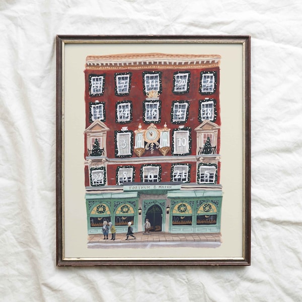 Fortnum & Mason, London, England Fine Art Print | Christmas Giclee Print | Travel Gift for Him or Her, Europe Giclee Print, Gouache Painting