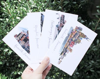 Tennessee Skylines Postcard Bundle // Nashville, Memphis, Knoxville, & Chattanooga