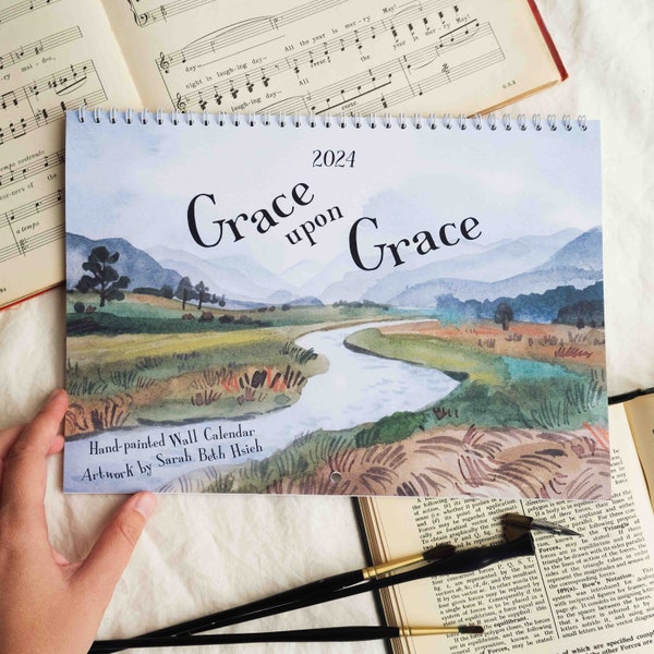 2024 Grace Upon Grace Wall Calendar | Bible Verse Monthly Appointment Calendar, Illustrated Landscape Calendar, Christian Gift, 12 Month