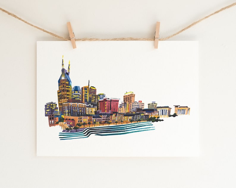 Nashville Tennessee Skyline Painting // Fine Art Giclee Print // Nash Bash // Nashville Wall Art // Nashville Home Decor // Nashville Gift image 2