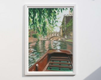 Punting under the Willows Fine Art Print // Cambridge, England Wall Art // English Artwork // British Giclee Print // Neutral Wall Art