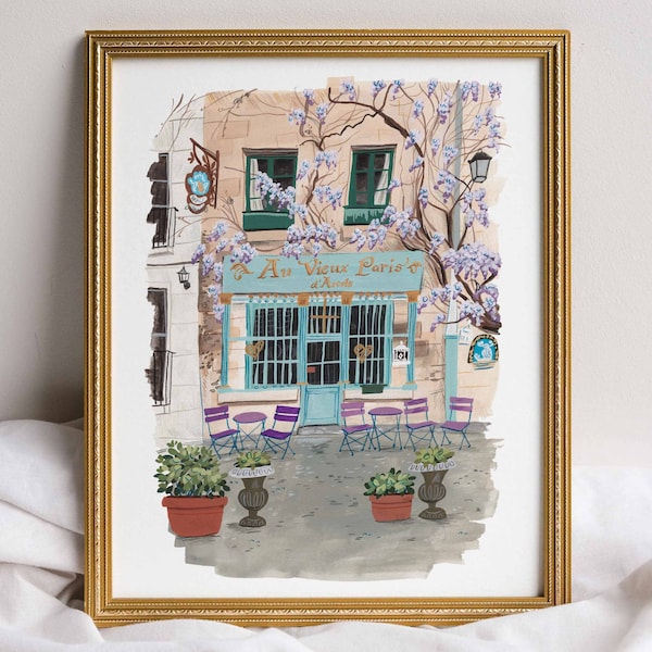 Au Vieux Paris Cafe Print // Fine Art Giclee Print // Paris Wall Art // Français Cafe Art Print // France Artwork