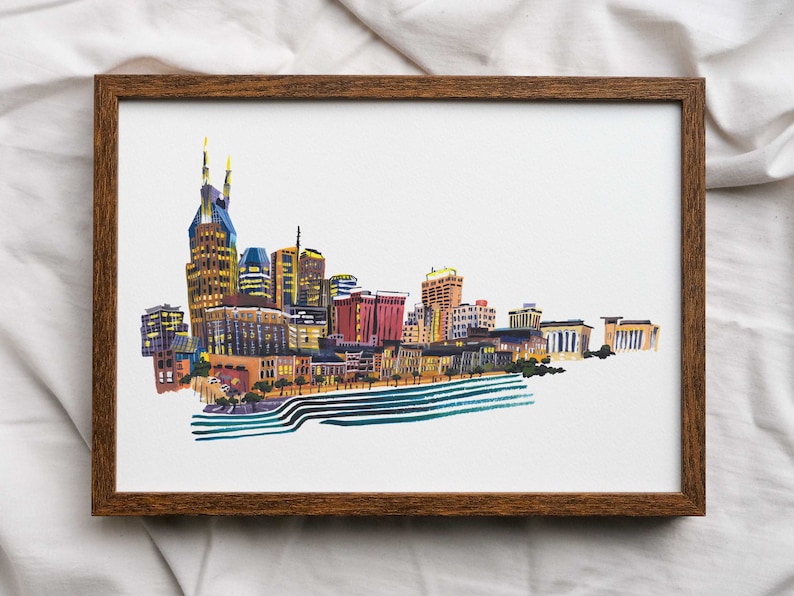 Nashville Tennessee Skyline Painting // Fine Art Giclee Print // Nash Bash // Nashville Wall Art // Nashville Home Decor // Nashville Gift image 1