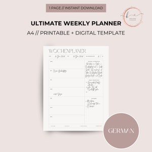 Printable Calendar | WEEKLY Planner undated | A4 format | Printable weekly planner | Download | Digital PDF file