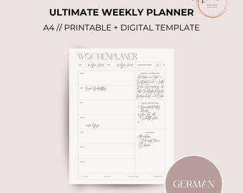 Printable Calendar | WEEKLY Planner undated | A4 format | Printable weekly planner | Download | Digital PDF file