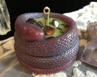 Snake candle with gems , witchy, altar, spell tool