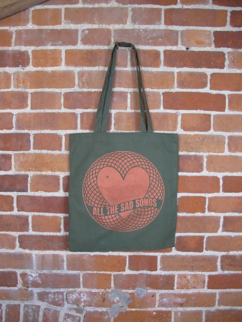 Screen printed Sad Songs Tote bag by Sam Foley