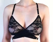 Mille - black lace wrap bralette made to order