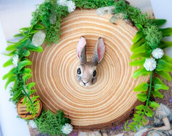 Rabbit Head Brooch - Brown - Rabbit, Bunny