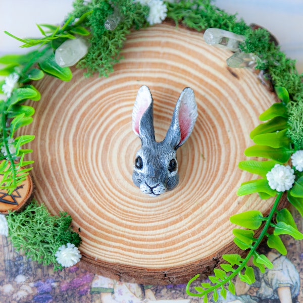 Rabbit head brooch - dark gray - Rabbit, Bunny