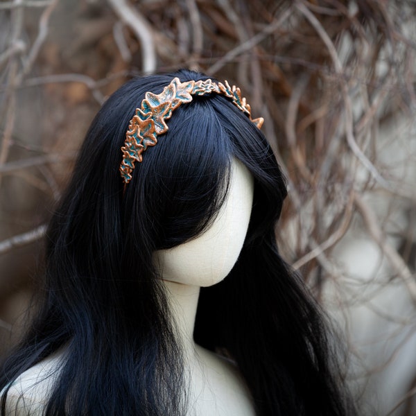 Efeu Haarreif Kupfer mit Hellblau / Türkiser Patina - Ivy Headband