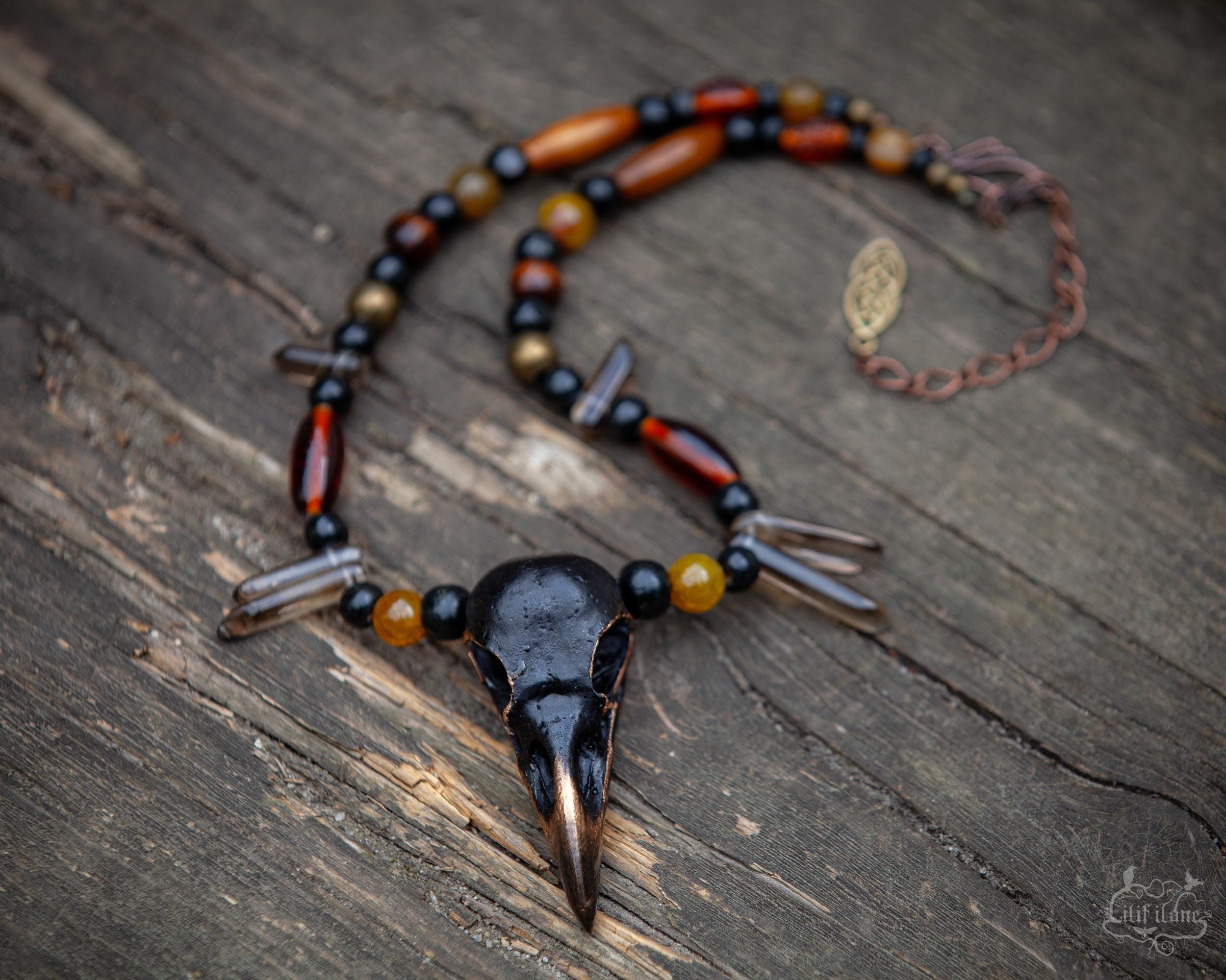 Collana teschio corvo, gioielli vichinghi, ciondolo teschio corvo, nordico, wicca, asatru, huginn, rabenschädel, odino, pagano, norreno, teschio di uccello - Italia