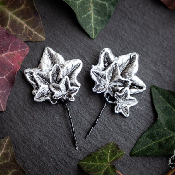 1x Handmade ivy hairpin in silver tones