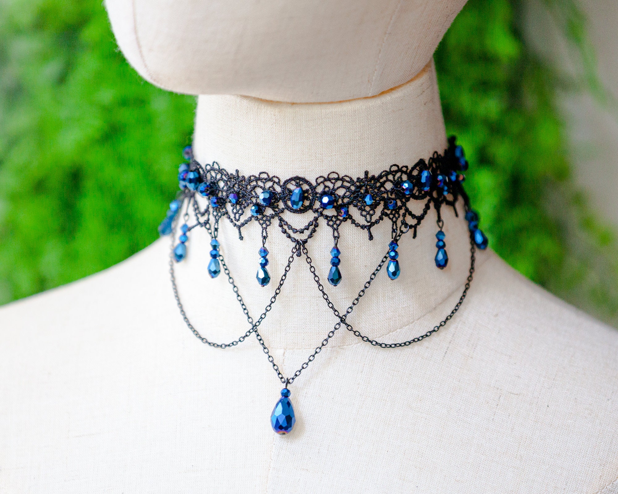 Lace Collar Necklace - Clear Drop Pendant