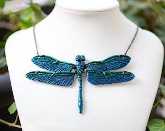Dragonfly Necklace - blue/green, Necklace, Fantasy, Jewelry, Fairy