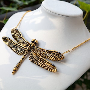 Dragonfly Necklace - gold/black, Dragonfly Necklace - gold/black, Necklace, Fantasy, Jewelry, Fairy