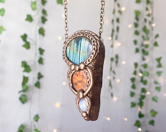 Ayahuasca Pendant with Labradorite & Rainbow Moonstone