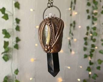 Powerful Black Obsidian and Labradorite Pendant