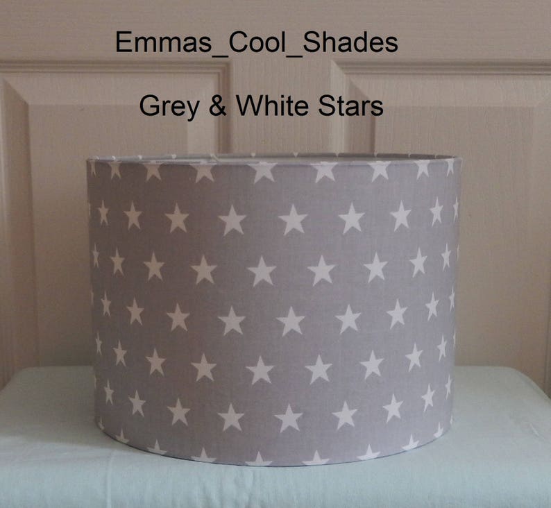 White With Grey Stars Lampshade Handmade In 30cm Drum Nursery Bedroom