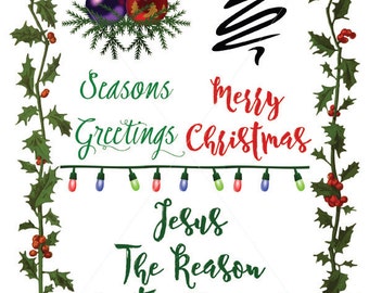 Merry Christmas, Seasons Greetings Font, Ornamental Card Embellishments, PDF and JPG Files