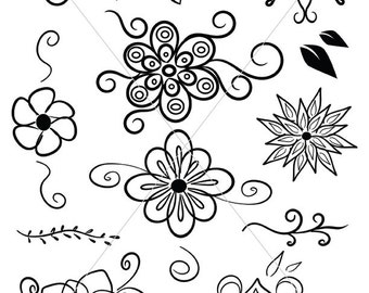SVG Flowers Hippie Art Floral Graphics Printable Flower Clipart Digital Clipart Images