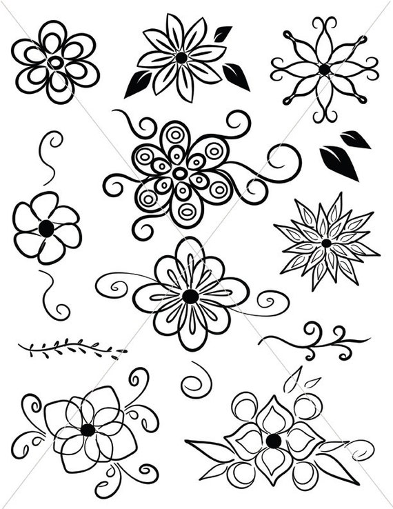 Svg Flowers Digital Clipart Images Floral Graphics Etsy